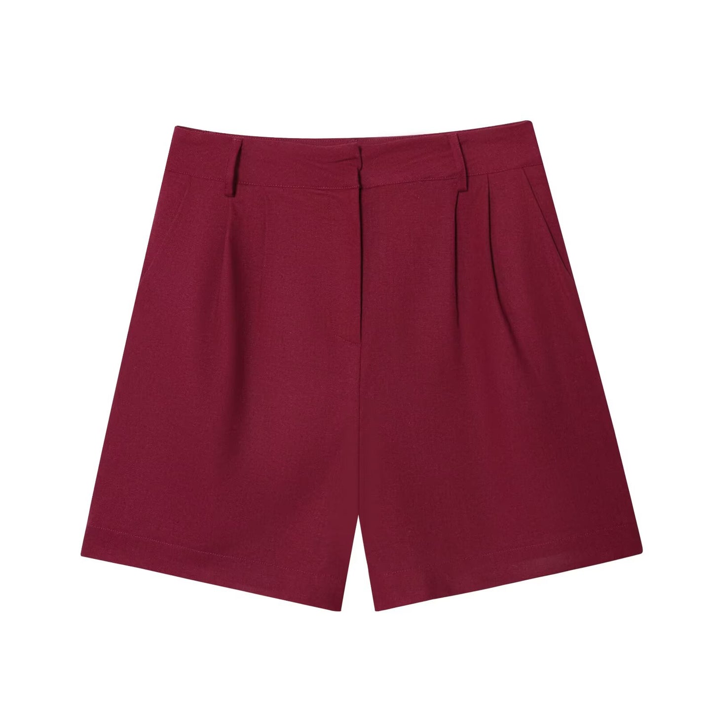 Women's 2025 new fashion linen blend sleeveless pleated top+shorts suit