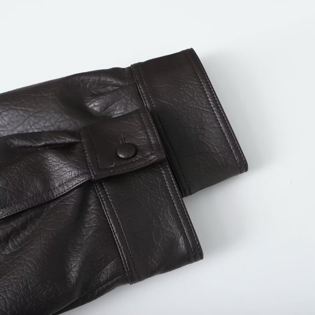 Women's detachable collar Faux Leather jacket Coat