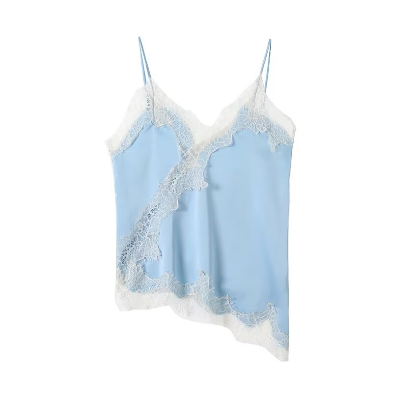 Women's asymmetrical lace V-neck suspender top