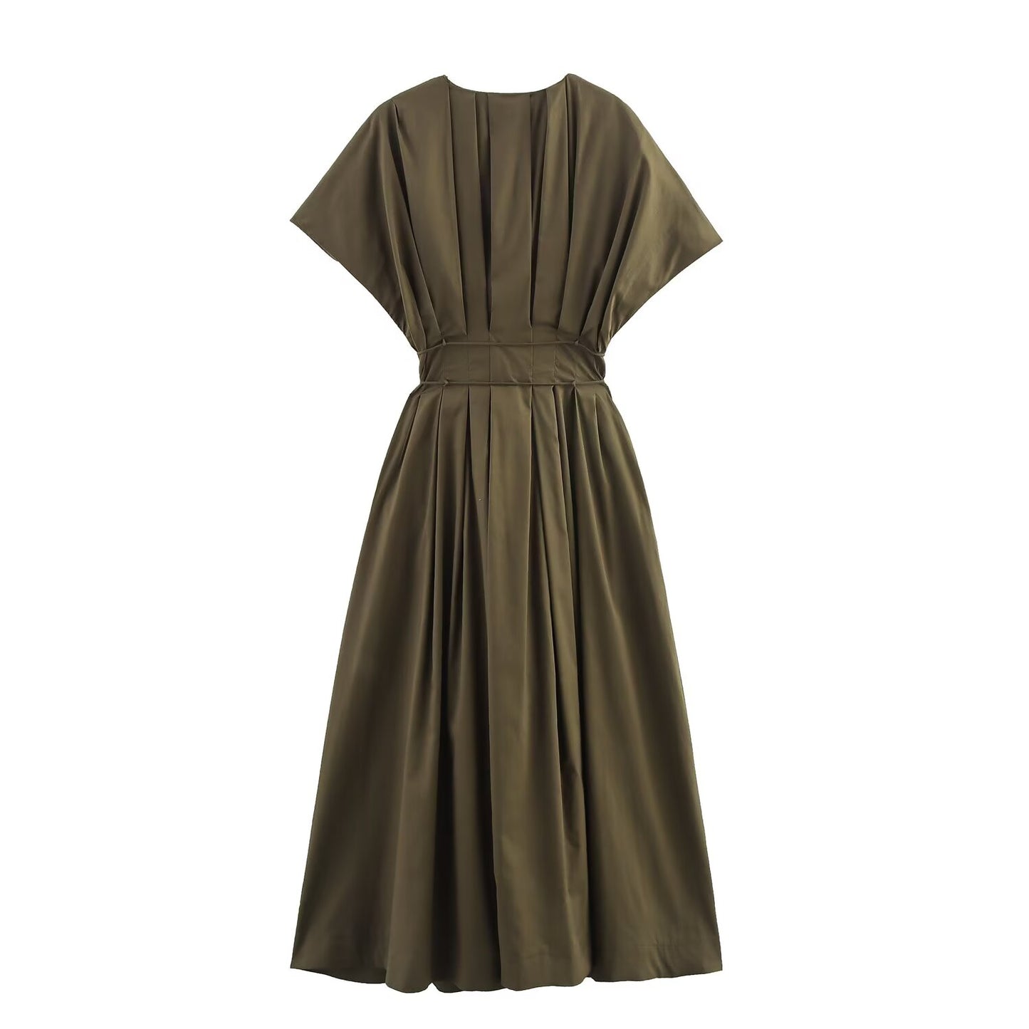 Women's new fashion Tie up Straps design pleated V-neck MIDI dress