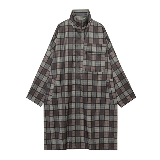 Women's loose standing collar plaid Windbreaker coat