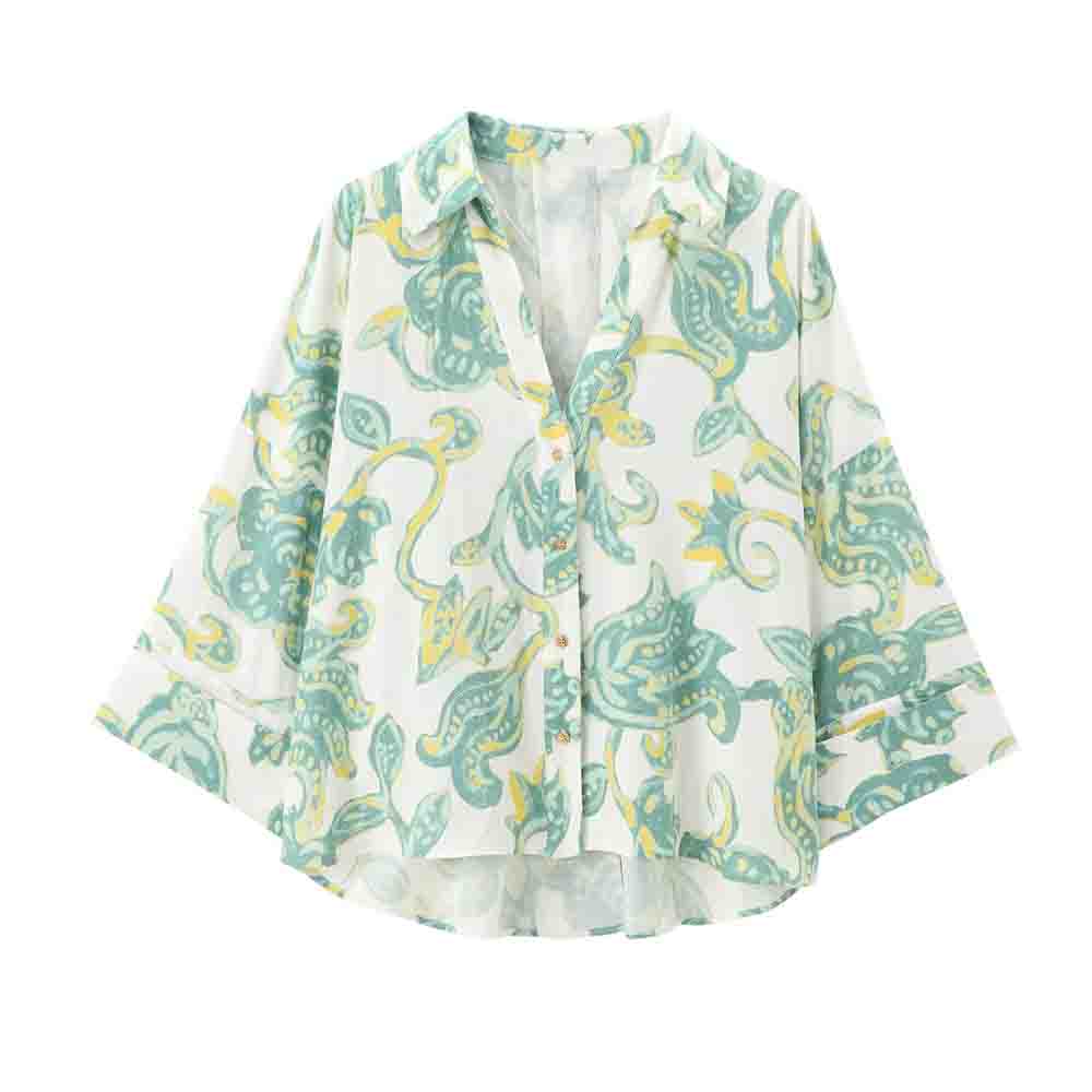 Women's New Fashion Linen Blended Wide Sleeve Shirt