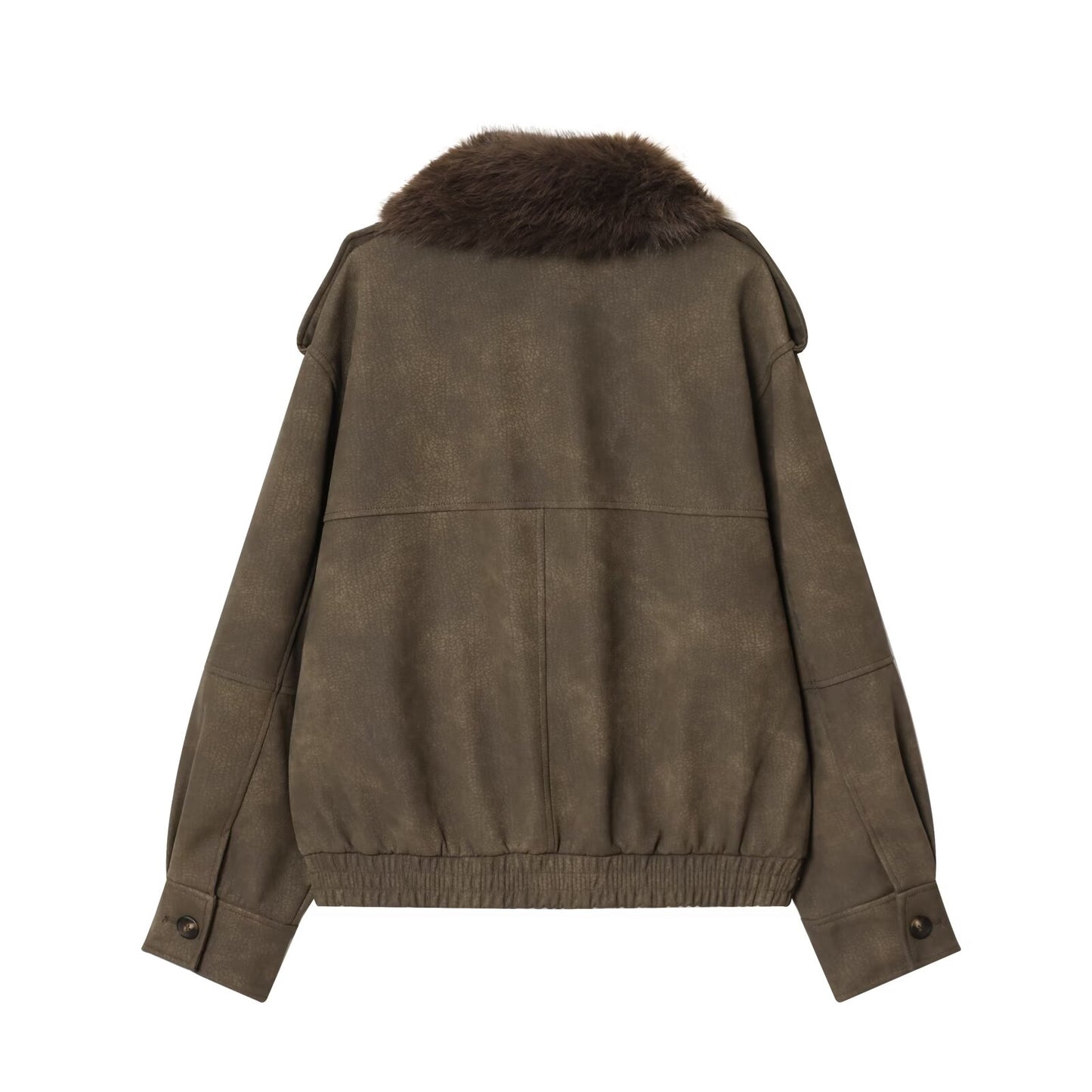 Women's new fashion detachable fur collar warm anti suede effect jacket