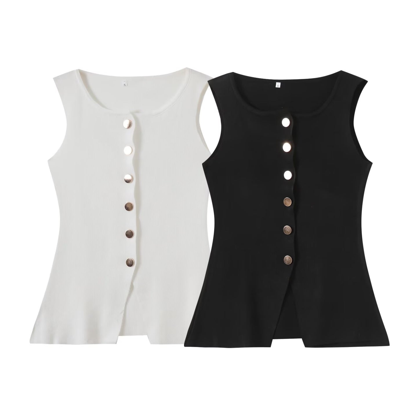 Women's new fashion gold button decoration slim knitted vest retro sleeveless women's vest chic top
