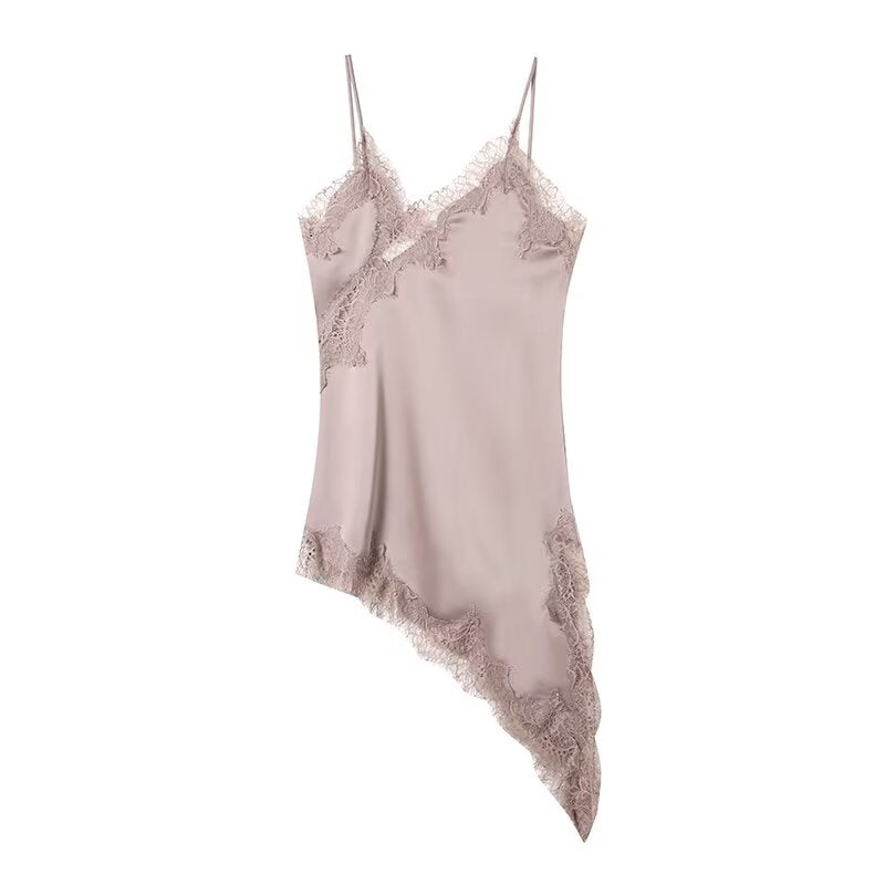 Women's asymmetric lace suspender dress