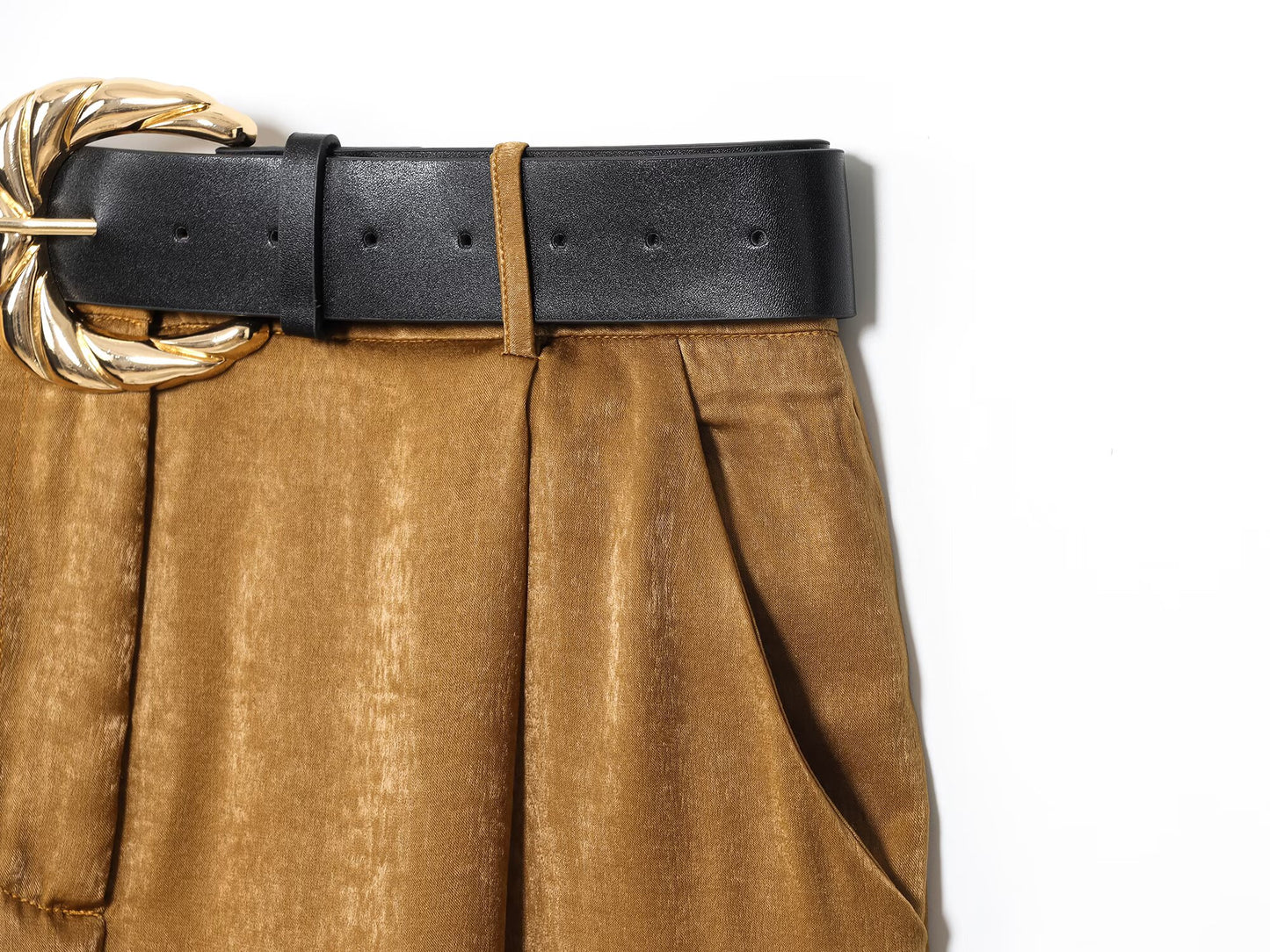 Women's with Belt loose satin textured wide leg pants