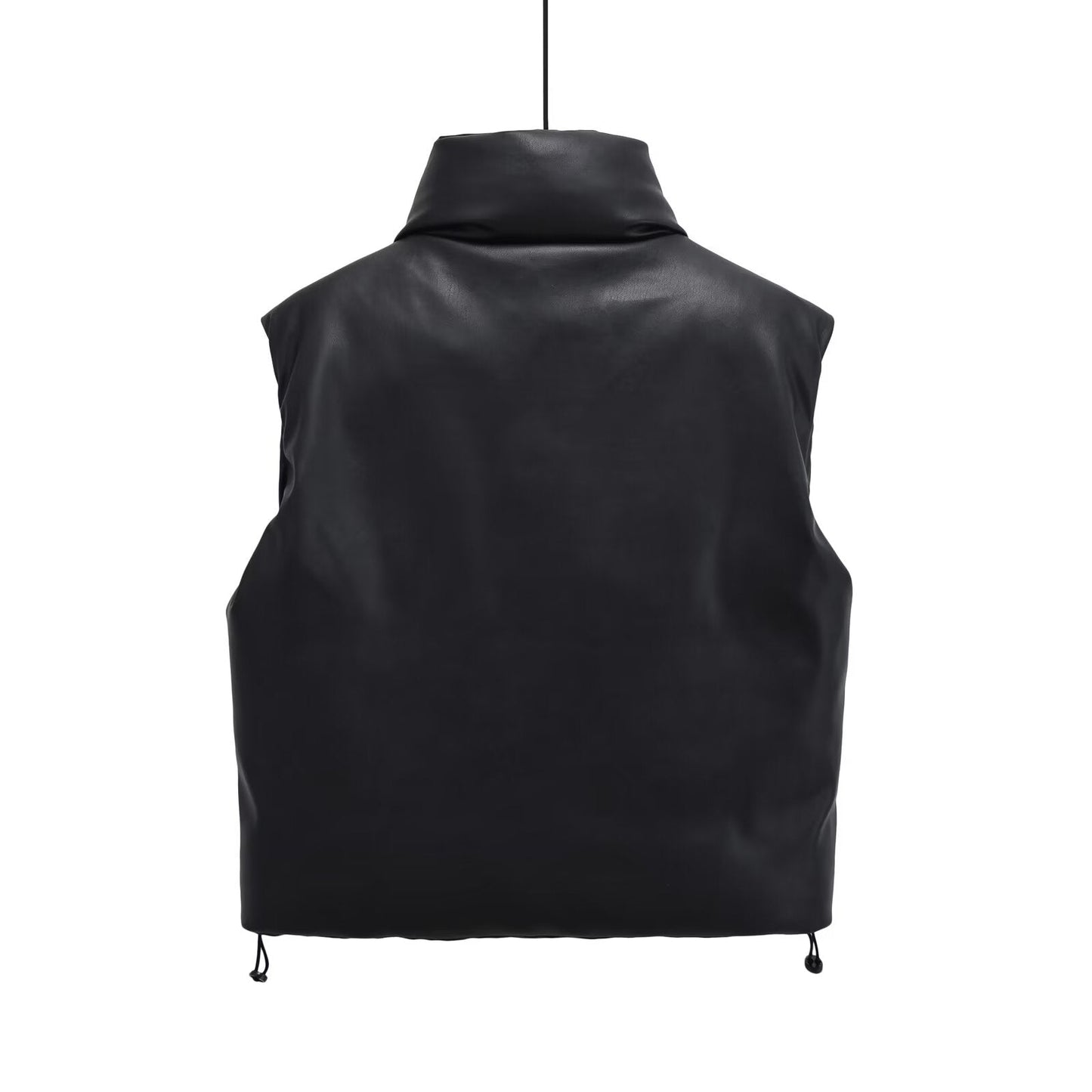 Women's short standing collar Faux Leather cotton vest