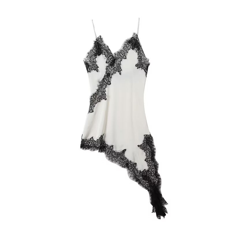 Women's asymmetric lace suspender dress