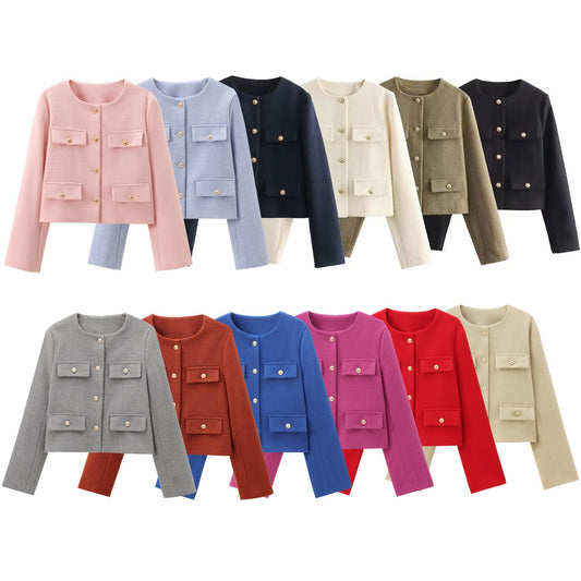 Women's new flip cover decoration short O Neck Blazer Coat