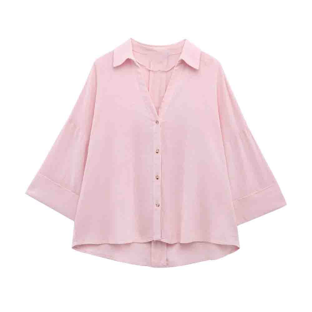 Women's New Fashion Linen Blended Wide Sleeve Shirt
