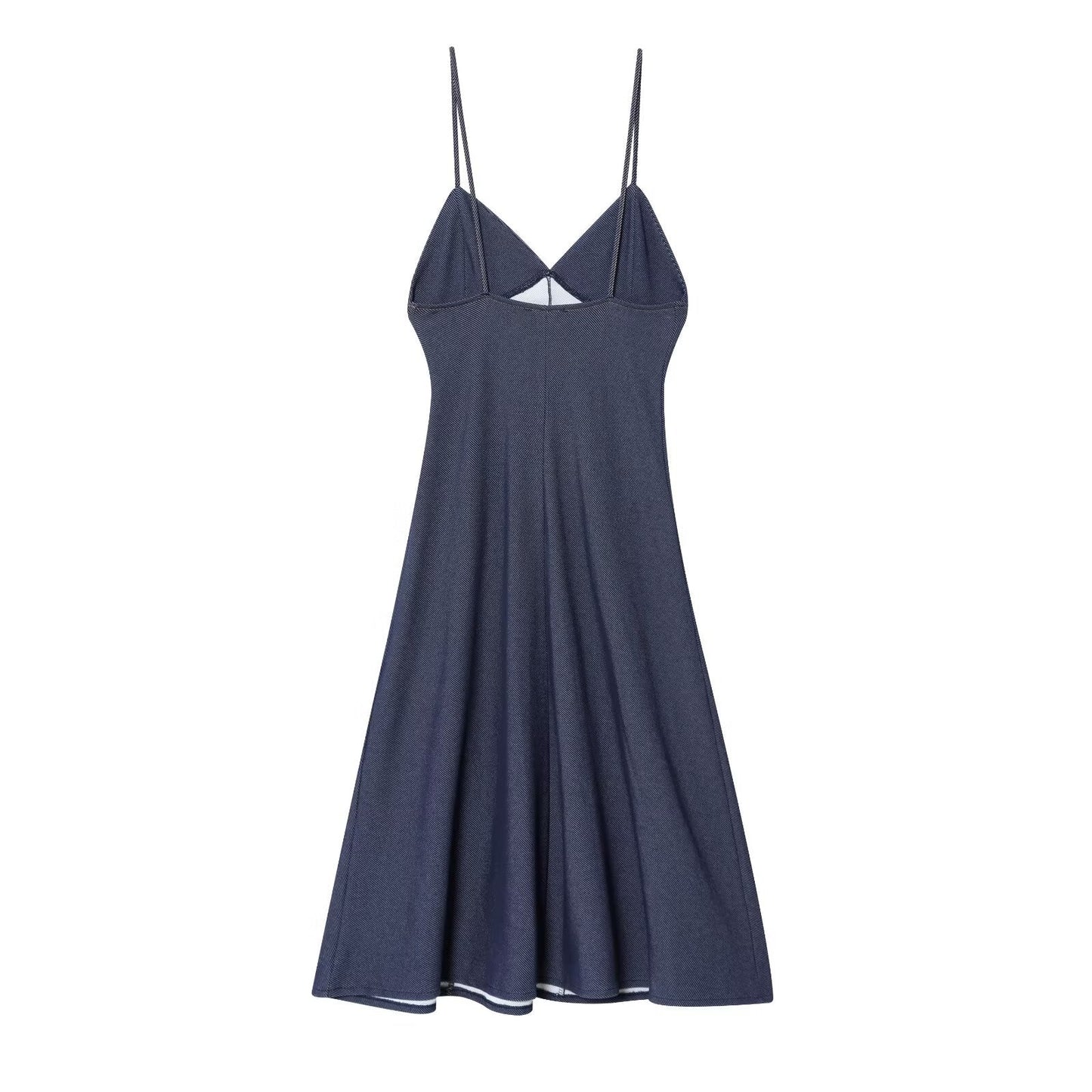 Women's New Fashion Sleeveless Threaded Twill suspender Midi Dress