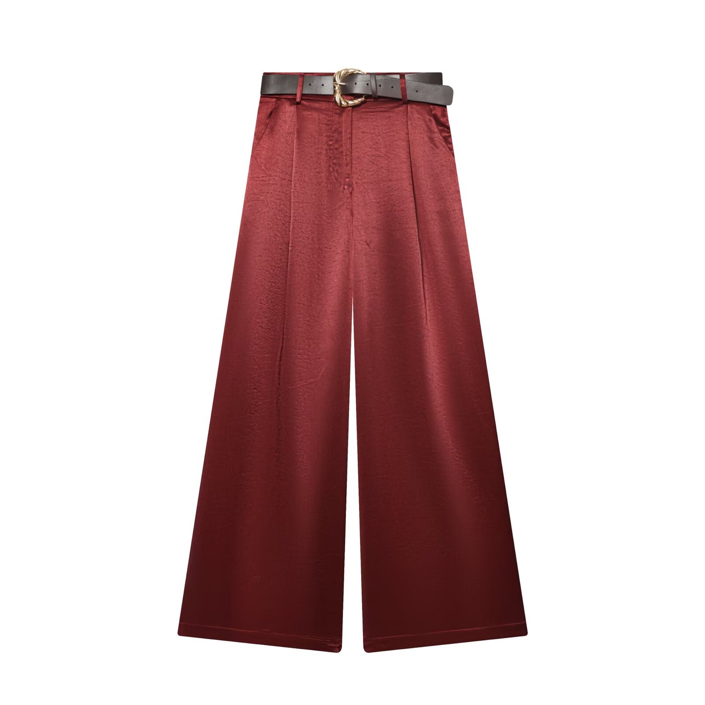 Women's with Belt loose satin textured wide leg pants