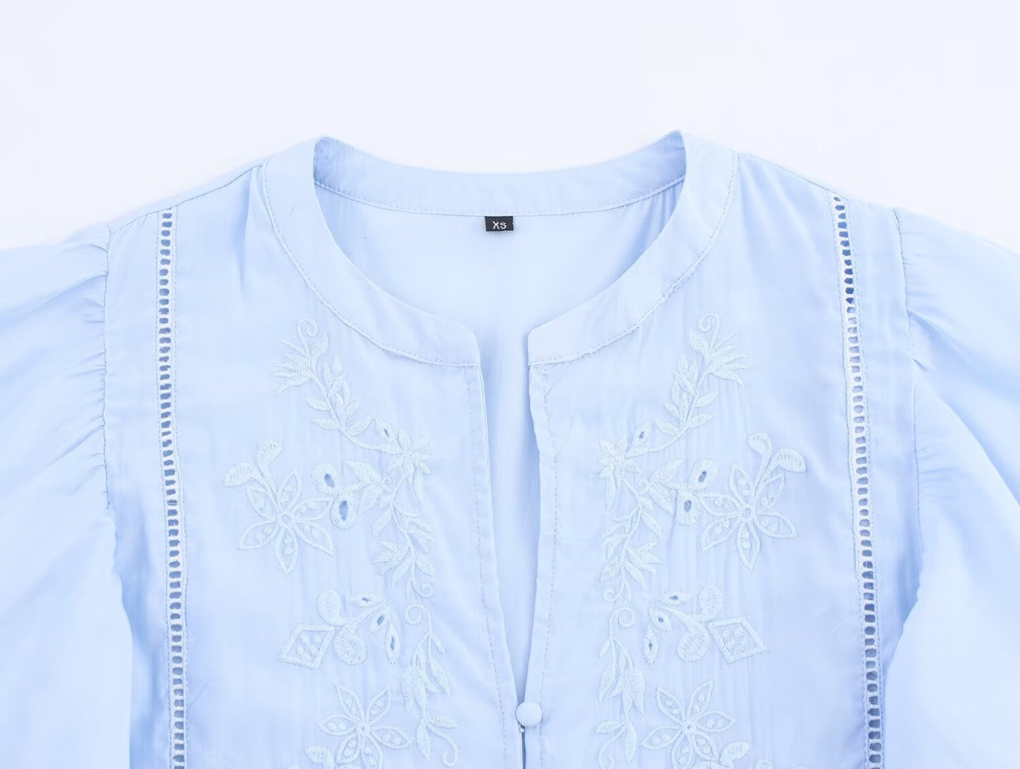 Women's new fashion layered decoration short sleeved embroidered shirt