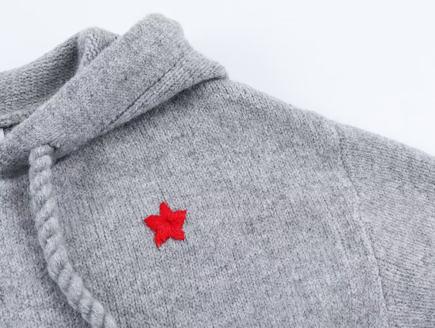 Women's hooded drawstring jacquard knitted cardigan