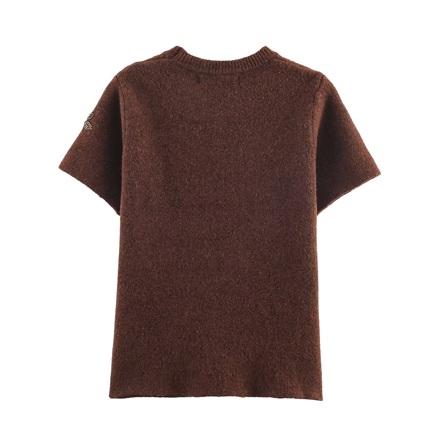 Women's beaded decorative short sleeved knitted sweater