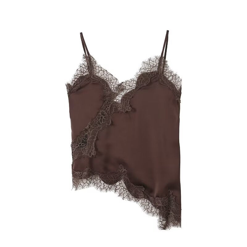 Women's asymmetrical lace V-neck suspender top