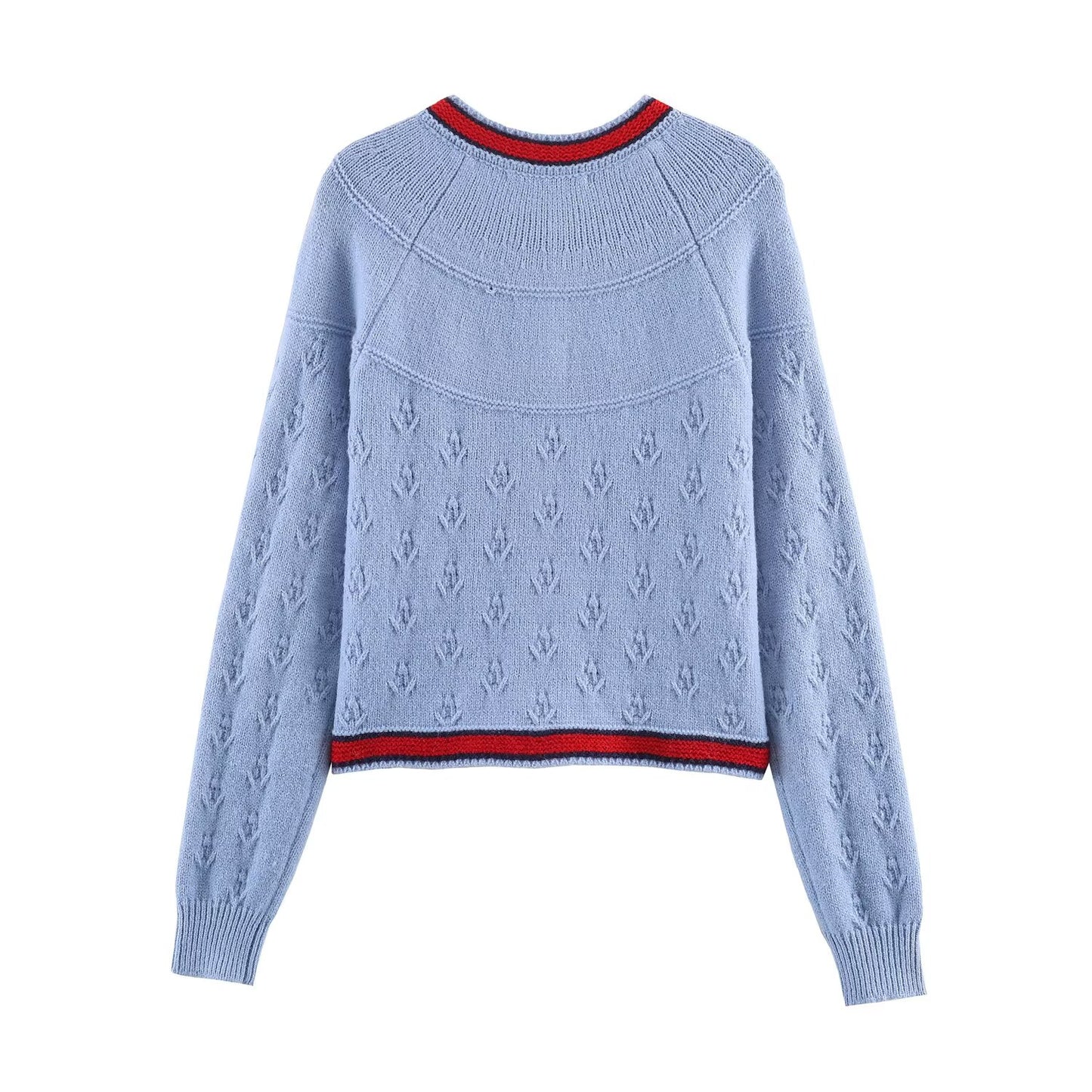 Women's embroidery decorative lace up knitted cardigan