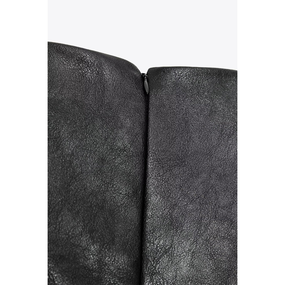 Women's new fashion with shoulder pads black faux leather mini dress