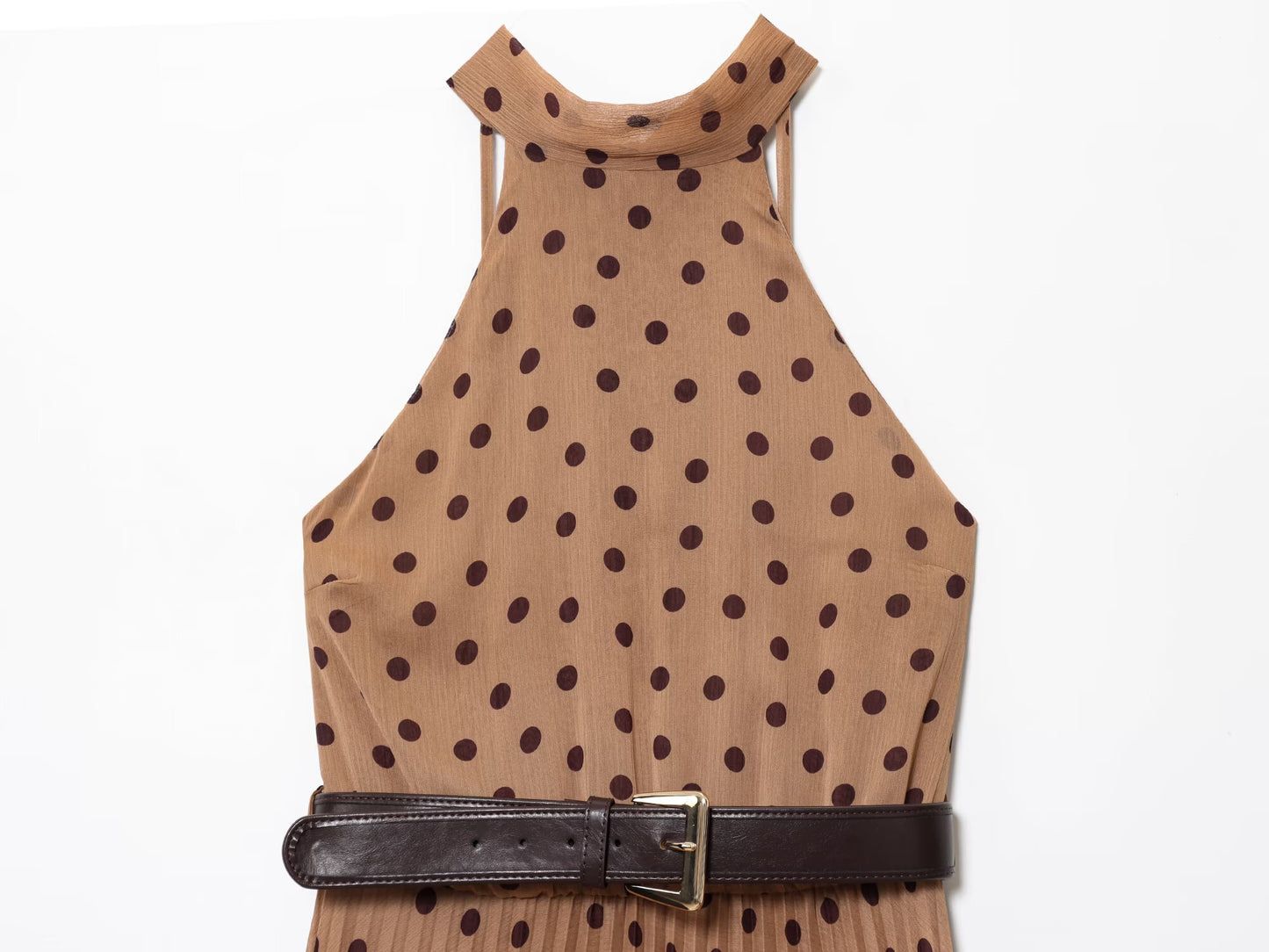 Women's chic fashion With Belt polka dot hanging neck MIDI dress