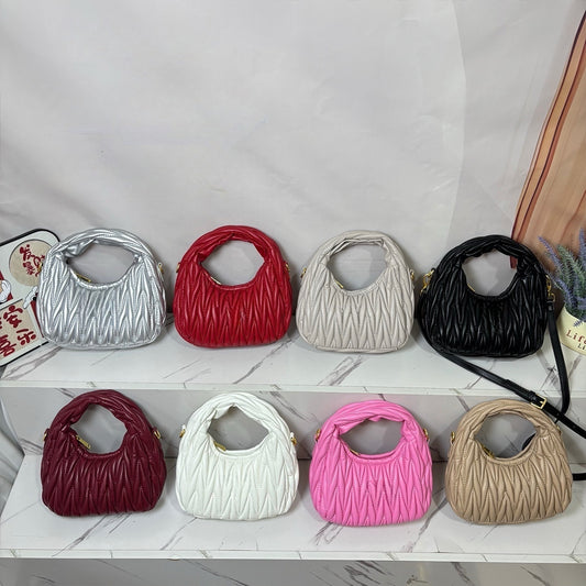 Women's New Fashion Joker Pleated Design Handbag Shoulder Crossbody Bag