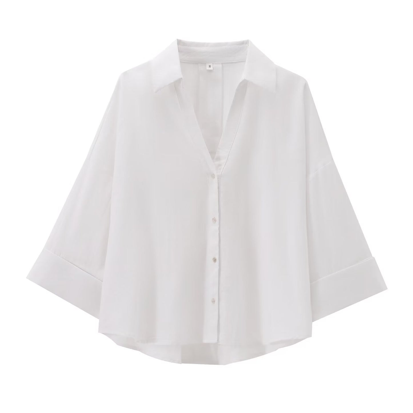 Women's New Fashion Linen Blended Wide Sleeve Shirt