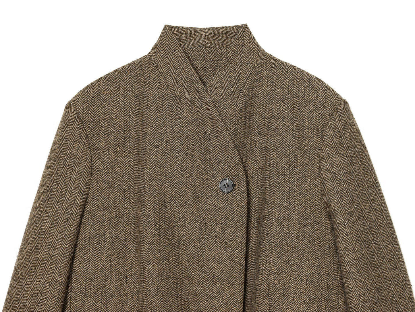 Women's loose stand collar herringbone diagonal Blazer Coat