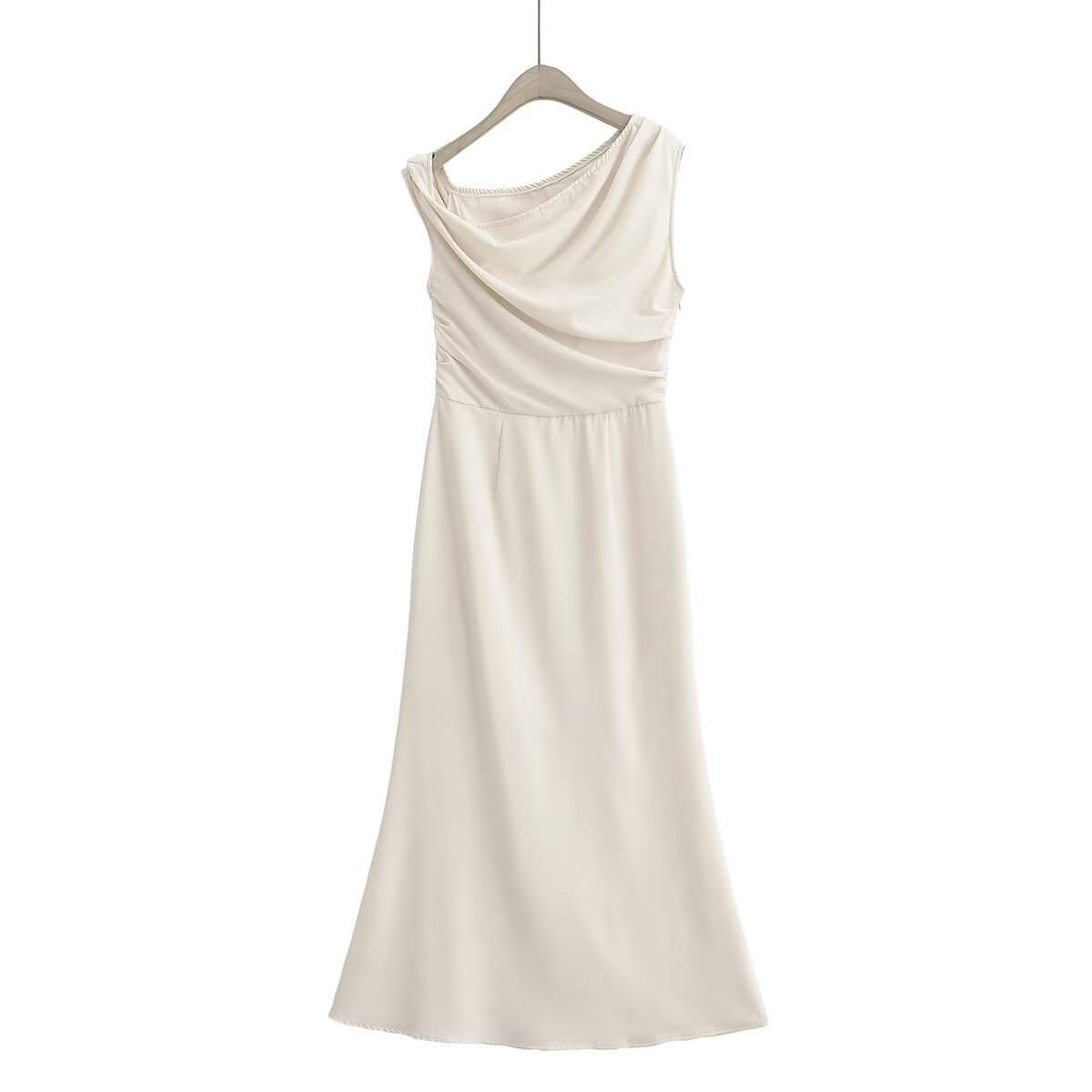 Women's Fashion Slant Shoulder Collar Sleeveless Hip Wrapped Midi Dress