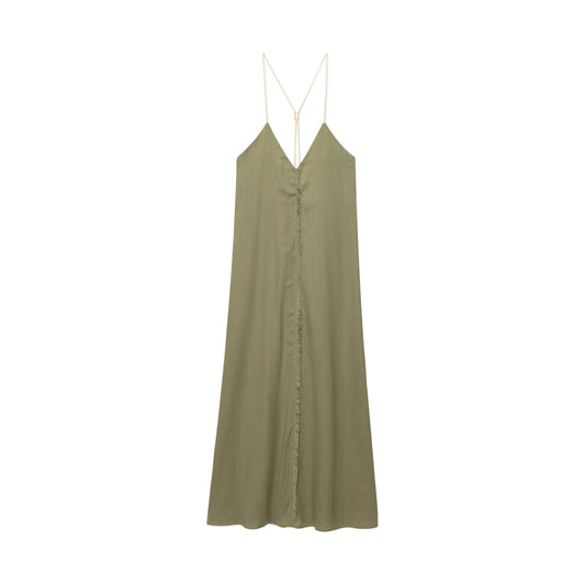 Women's 2025 fashion linen blended loose midi dress