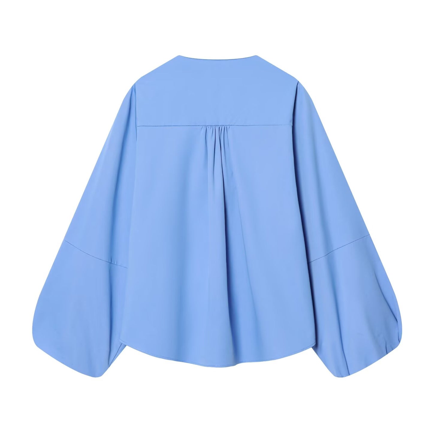 Women's O Neck zipper balloon sleeve poplin shirt