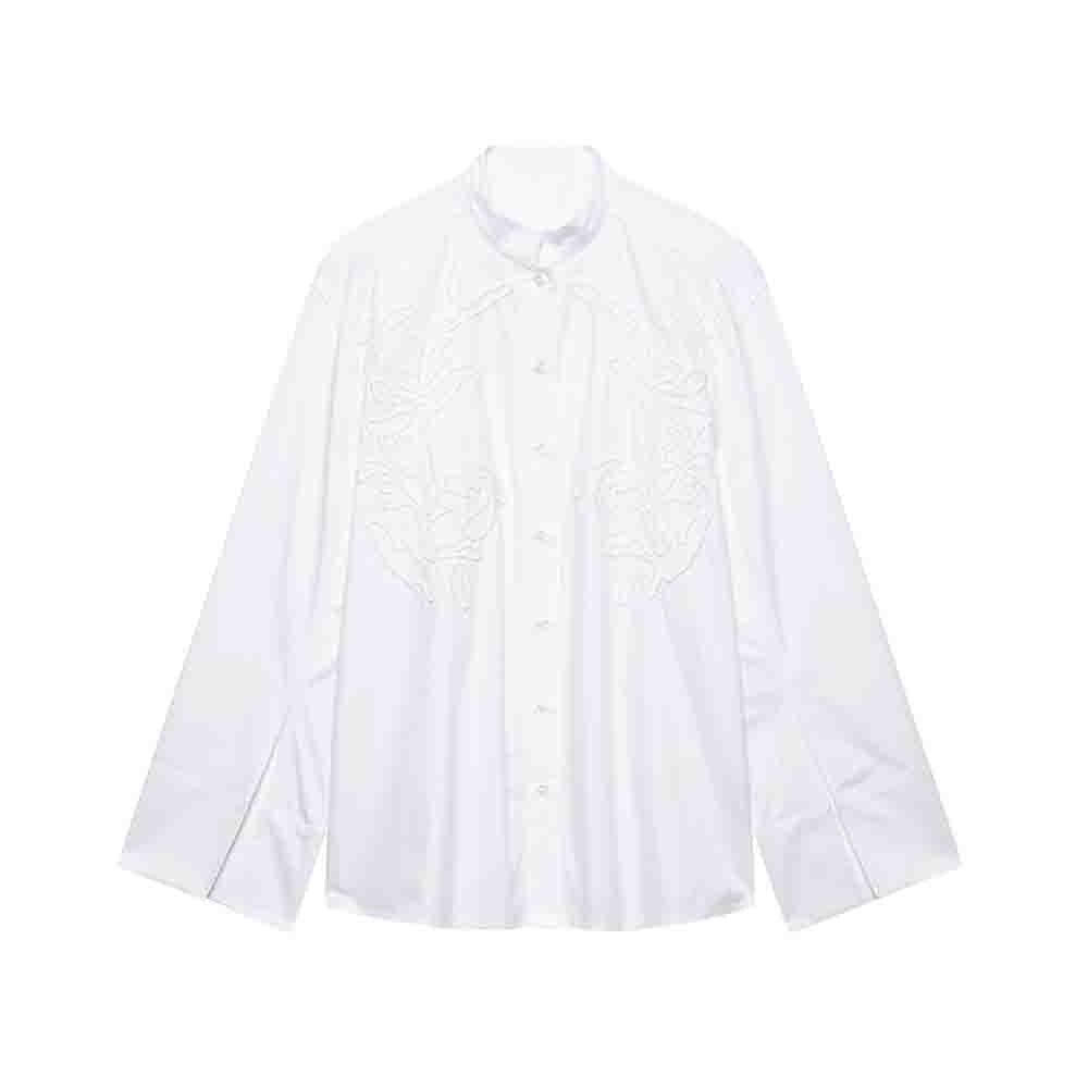 Women's new fashion loose single breasted embroidered cotton shirt