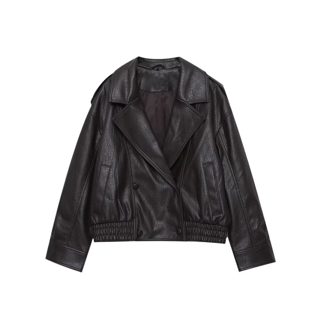 Women's detachable collar Faux Leather jacket Coat