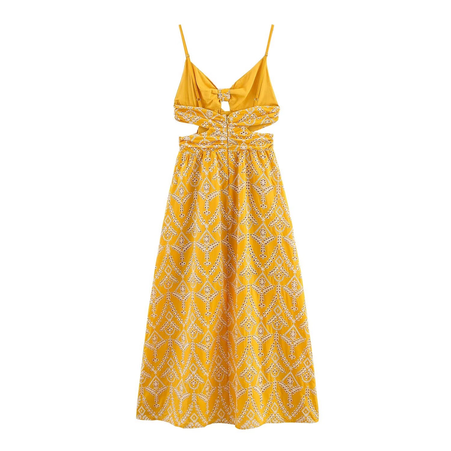 Women's New Fashion Sleeveless backless Embroidered suspender Midi Dress