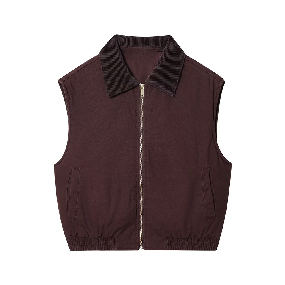 Women's new fashion corduroy collar design sleeveless zipper vest