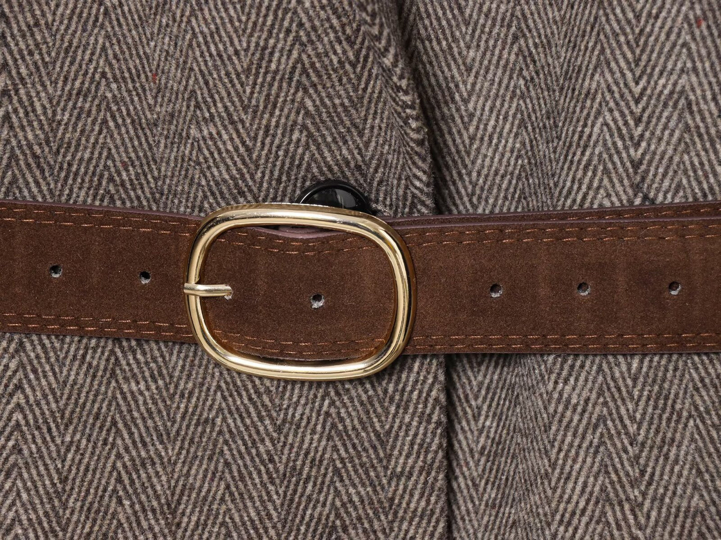 Women's with Belt herringbone diagonal Blazer Coat