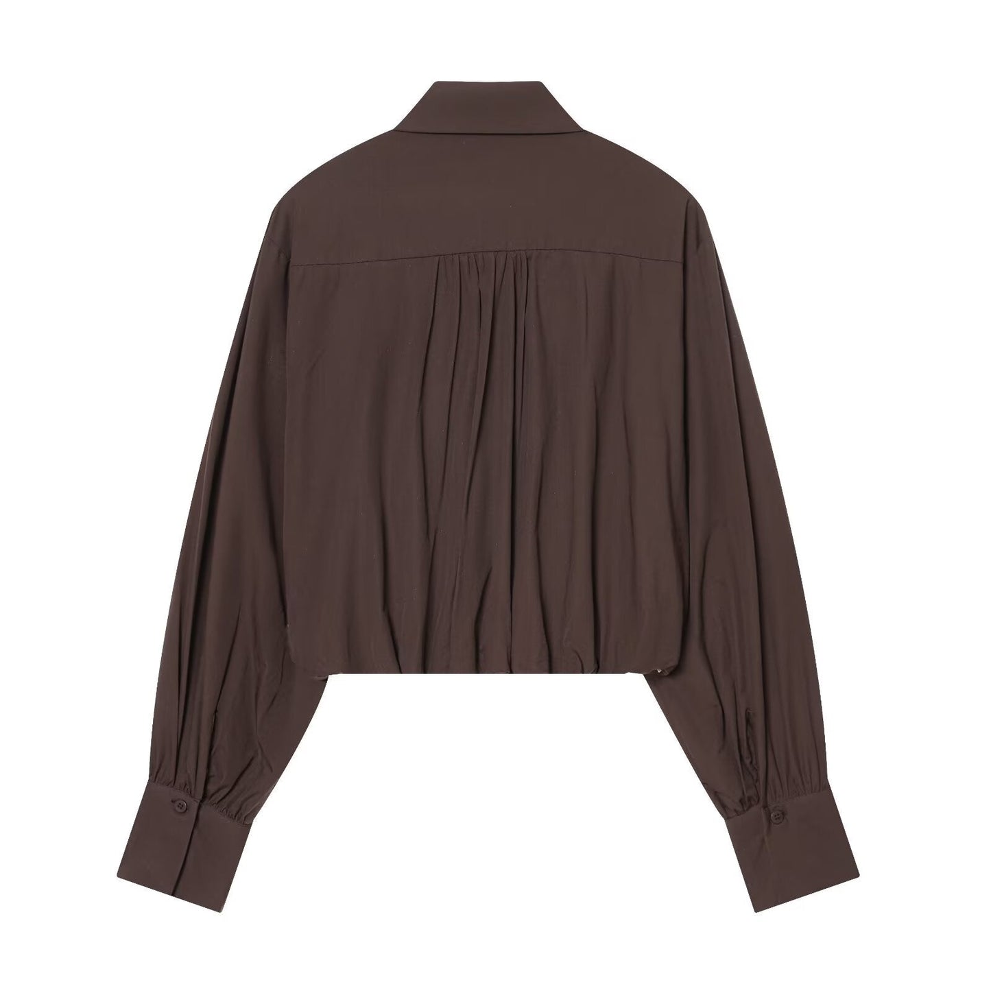 Women's balloon shaped short plaid poplin shirt