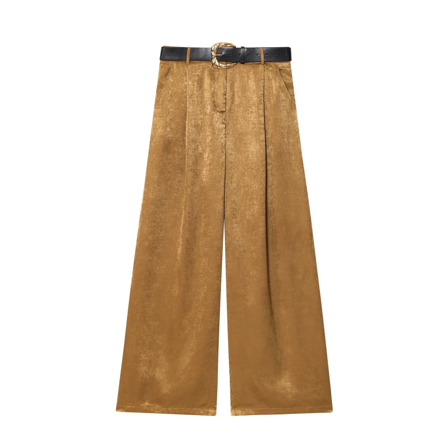Women's with Belt loose satin textured wide leg pants