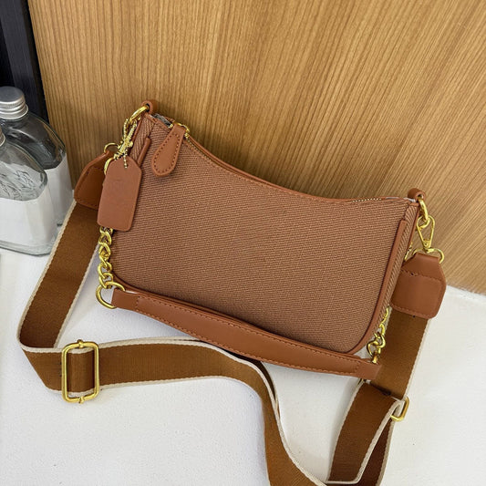 Women's New Temperament Joker Metal Chain Woven Bag with Underarm Bag