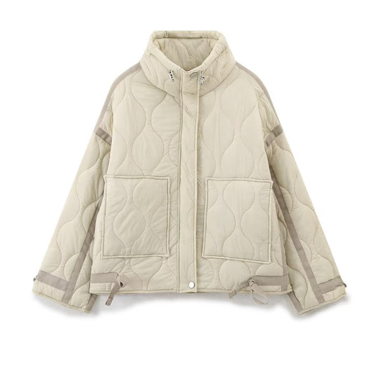 Women's bow decoration loose cotton jacket Coat