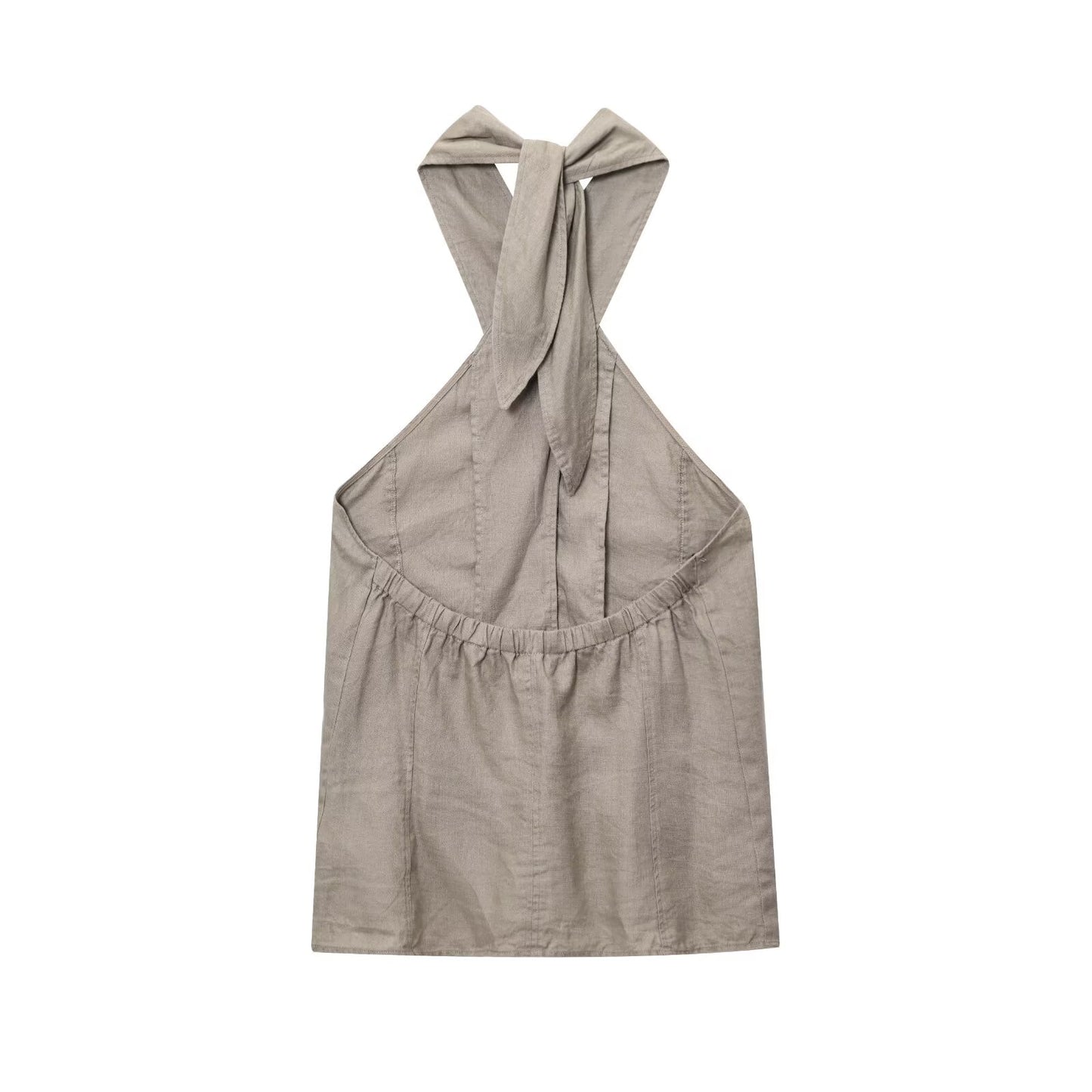 Women's new fashion linen blend halter neck vest style top+Skirts suit