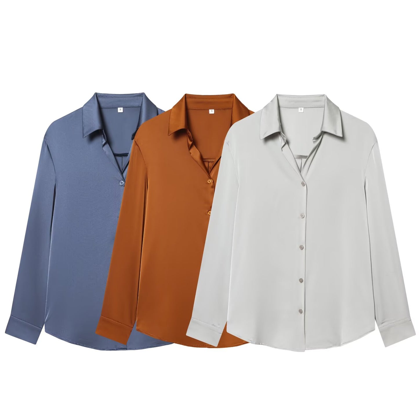 Women's casual satin textured lapel shirt