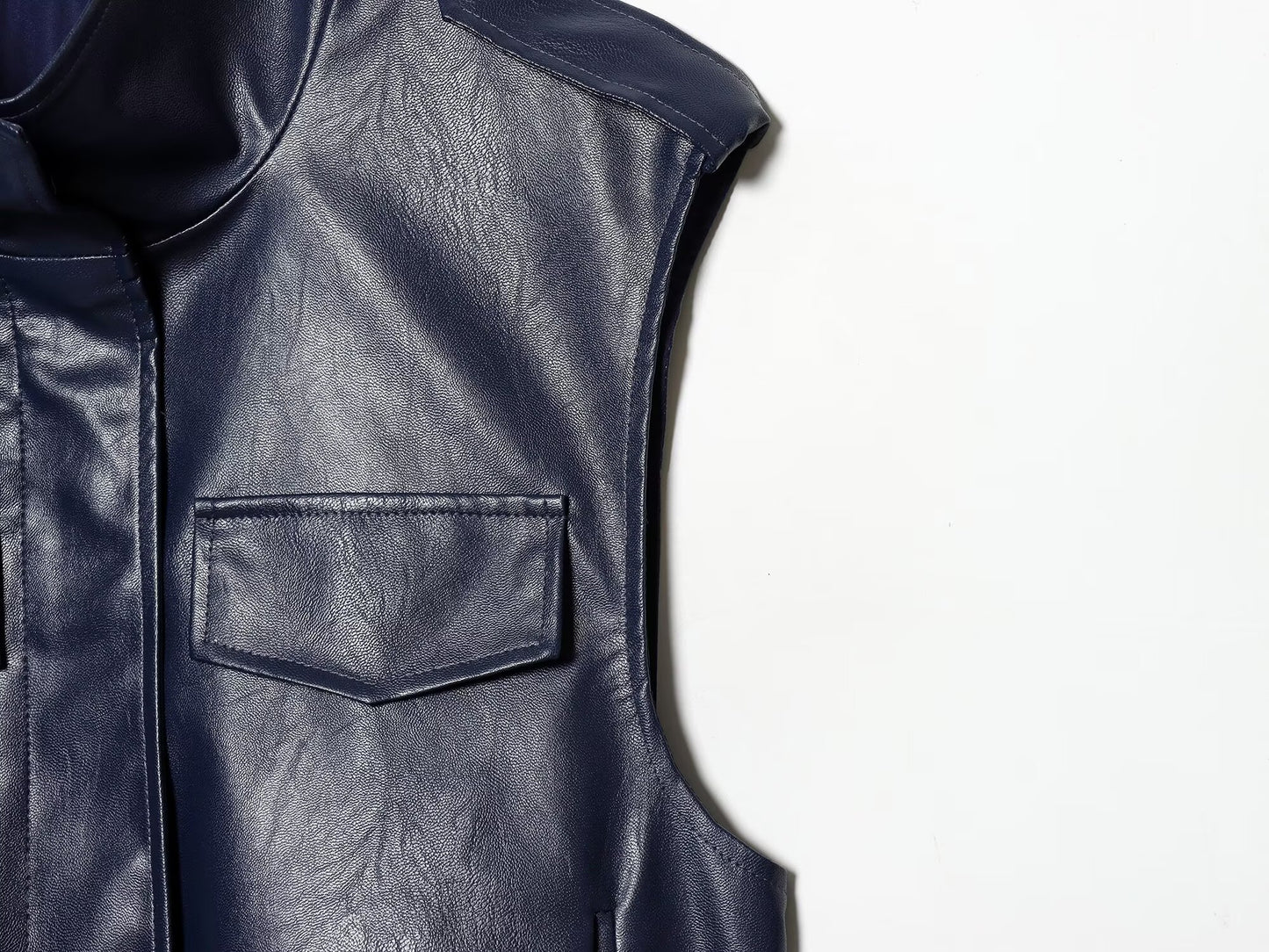 suit Women's 2 pieces leather effect sleeveless stand collar top+Skirts