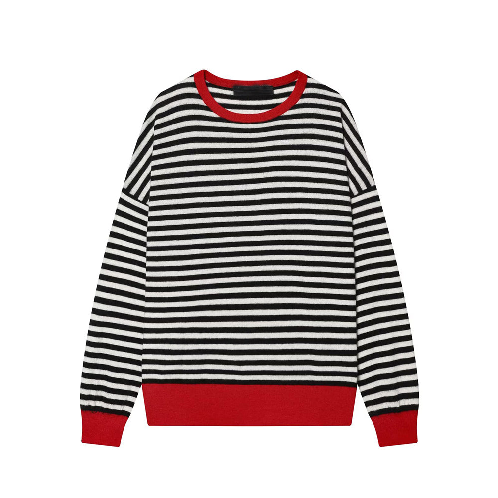 Women's loose O Neck striped knitted sweater