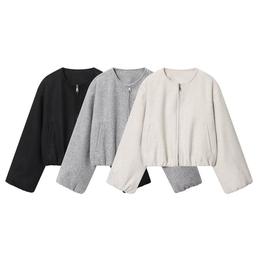 Women's 2025 fashion O Neck soft texture flying jacket Coat