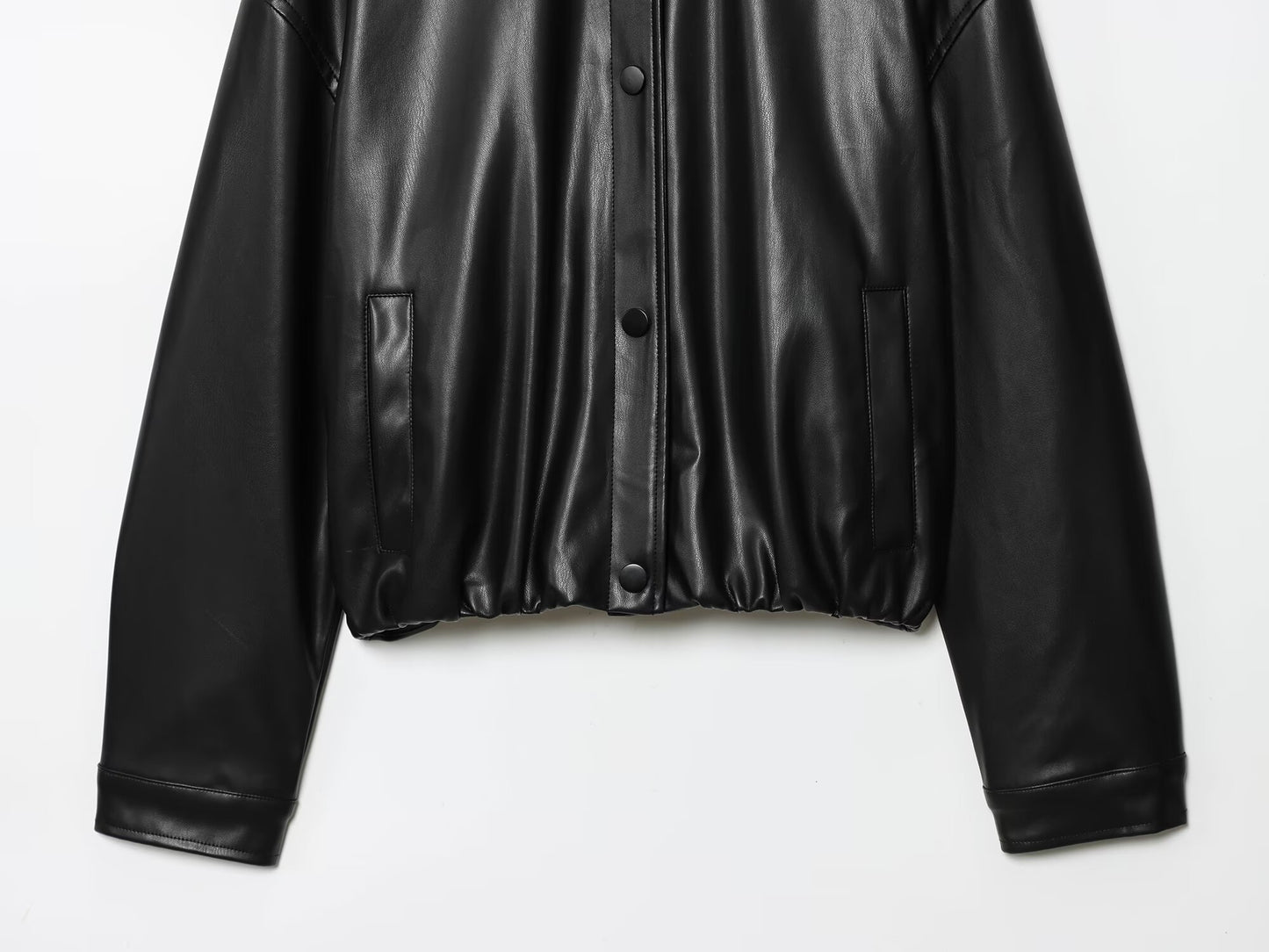 Women's new fashion black high neck faux leather flight jacket Coat