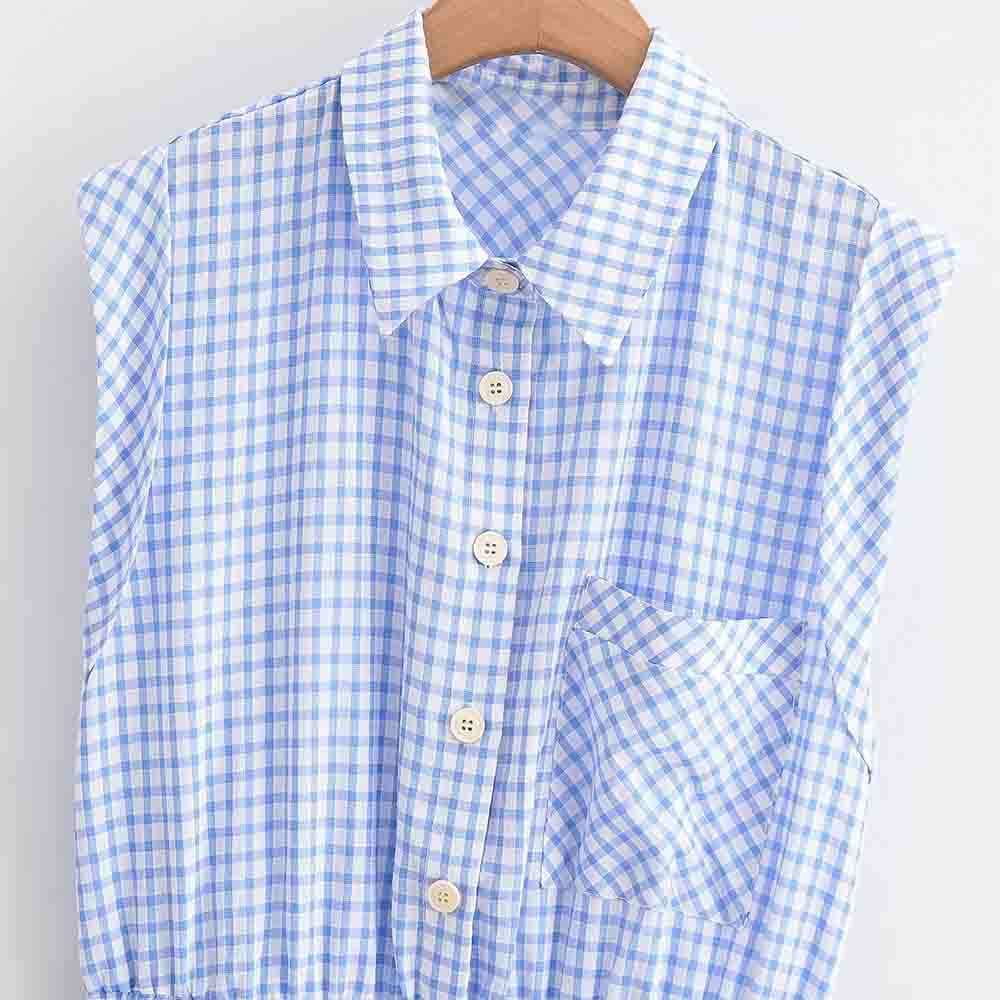 Women's 2025 fashion casual single breasted short plaid jumpsuit