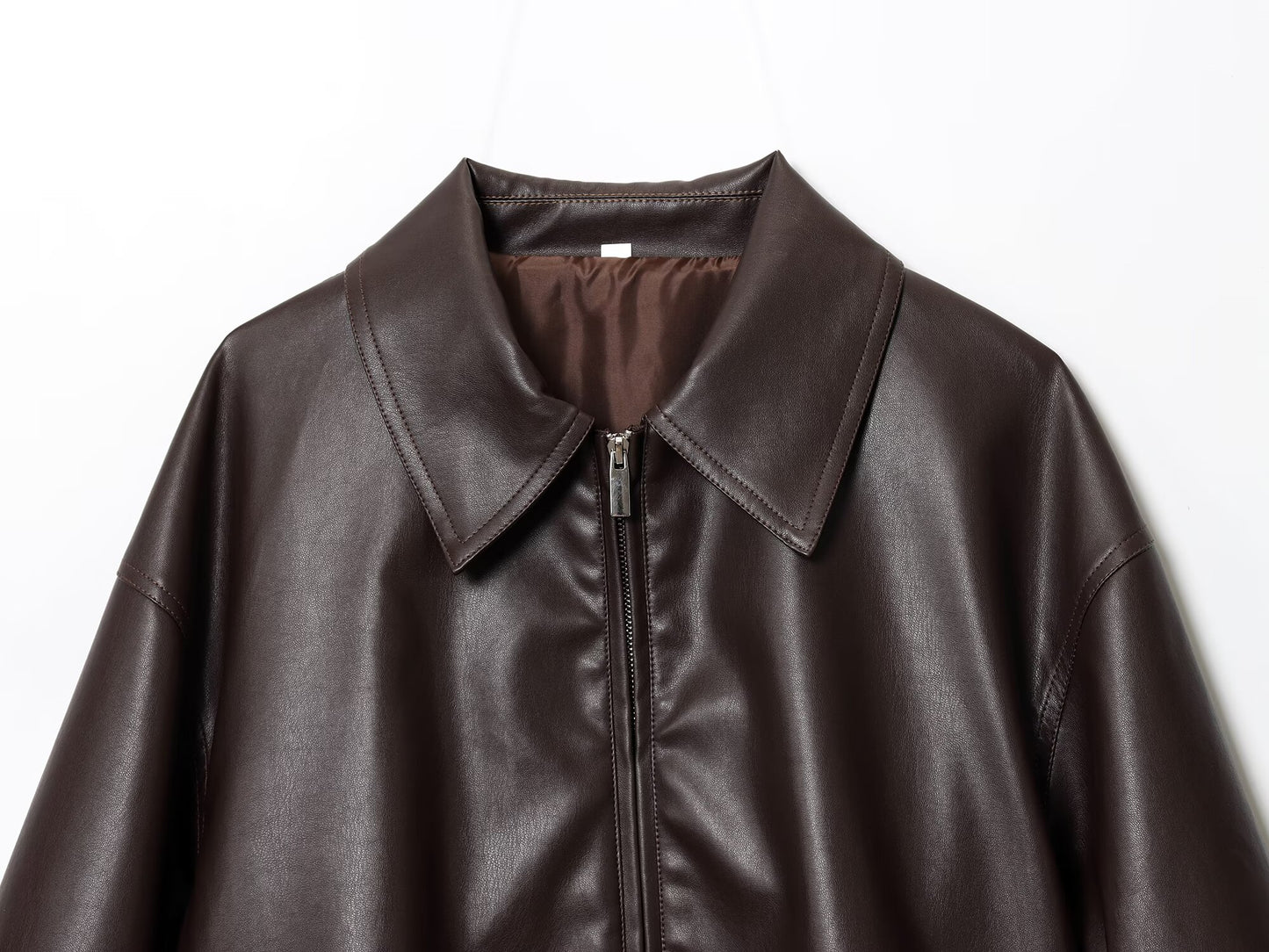 Women's new fashion loose zipper faux leather flight jacket Coat