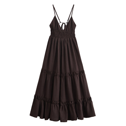 2025 Women's New Fashion Sleeveless Chiffon V-neck suspender Midi Dress