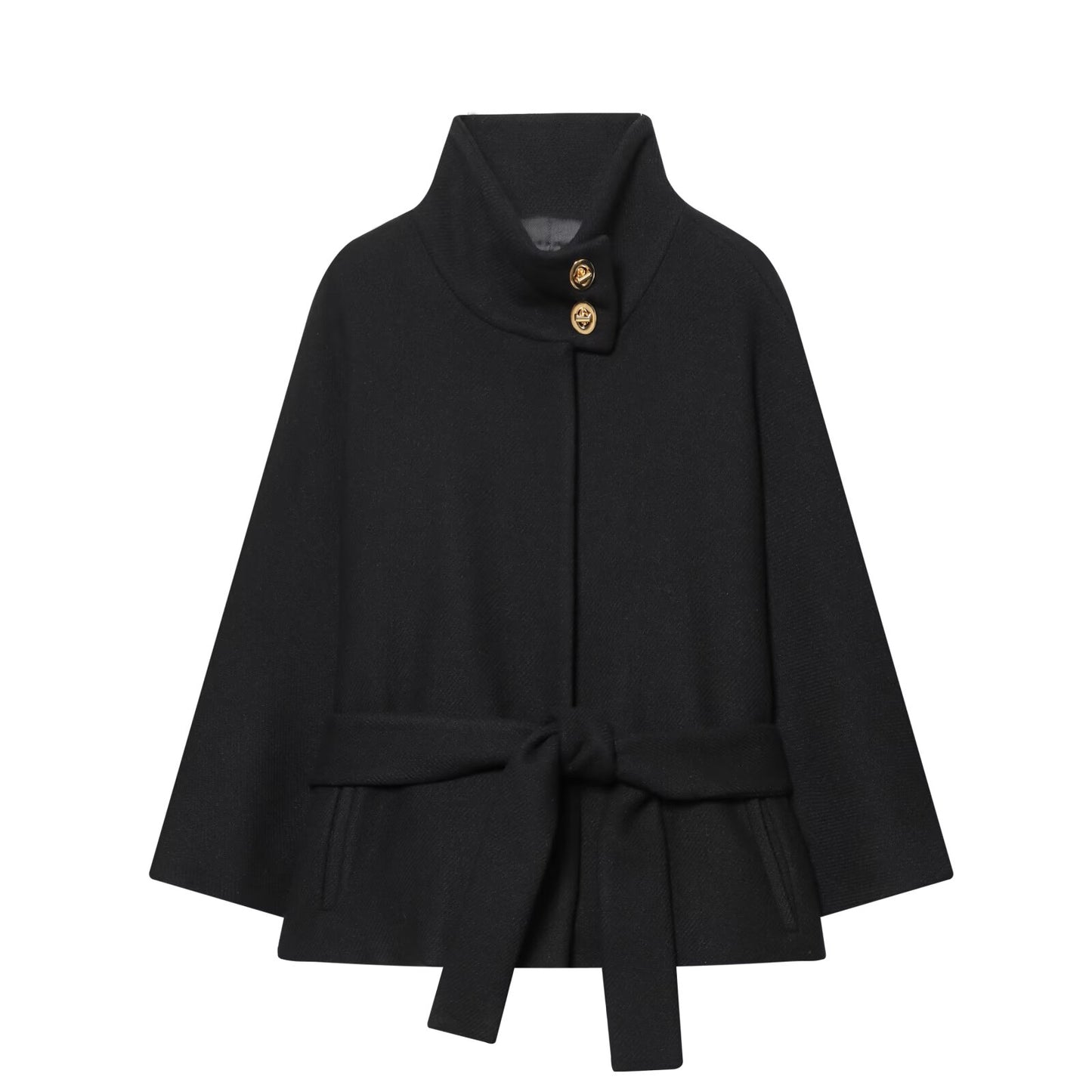 Women's With Belt stand collar Wool Blended Coat