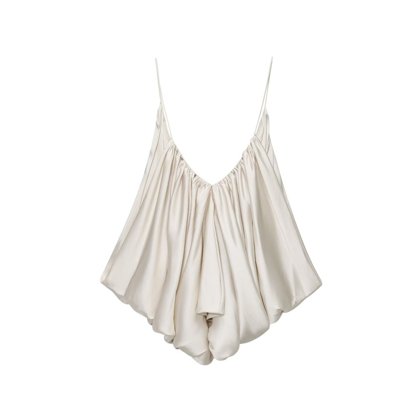 Women's summer fashion satin textured pleated suspender top