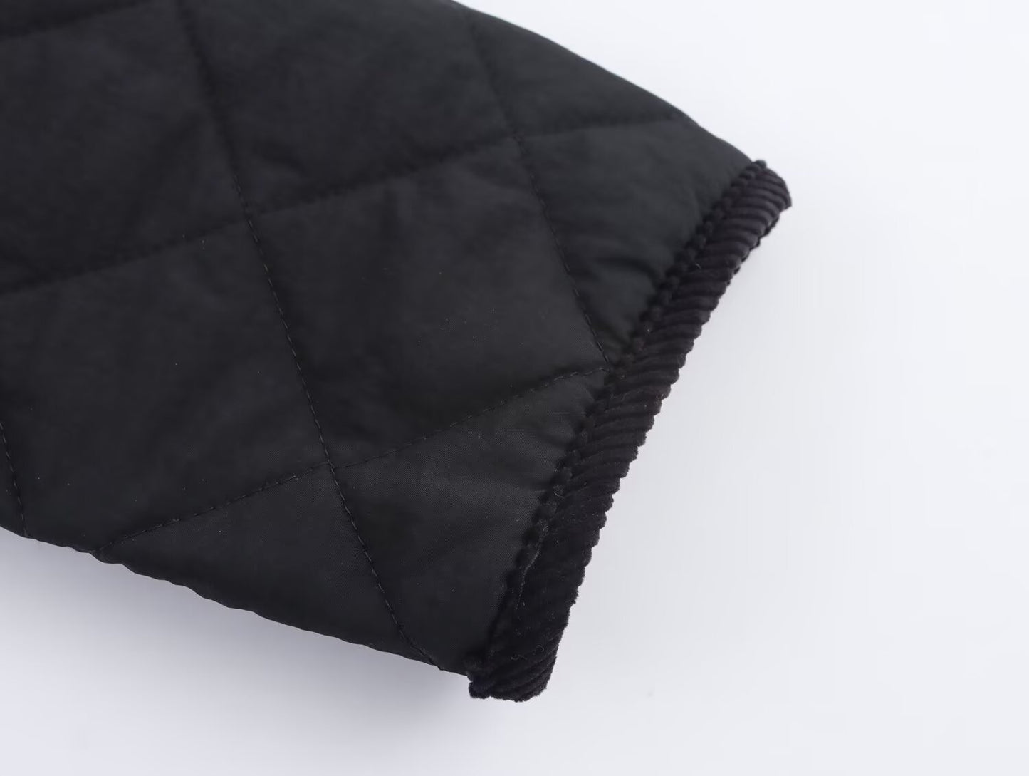 Women's New Fashion Corduroy Short Quilted Nylon Lapel Coat